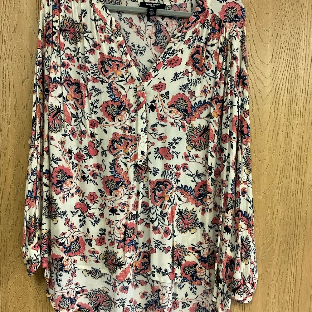 Floral Button-Up Blouse - Pink and Black